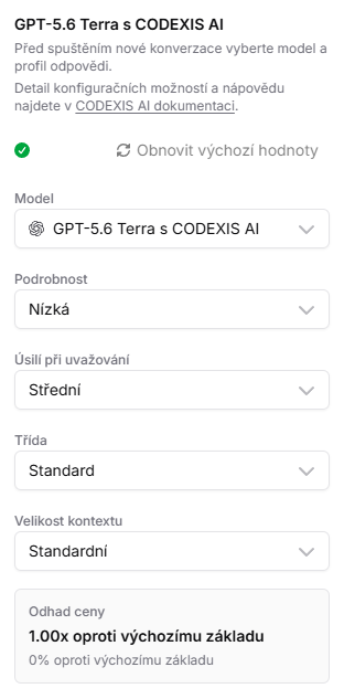 GPT-5.6 Terra s CODEXIS AI: nastavení modelu