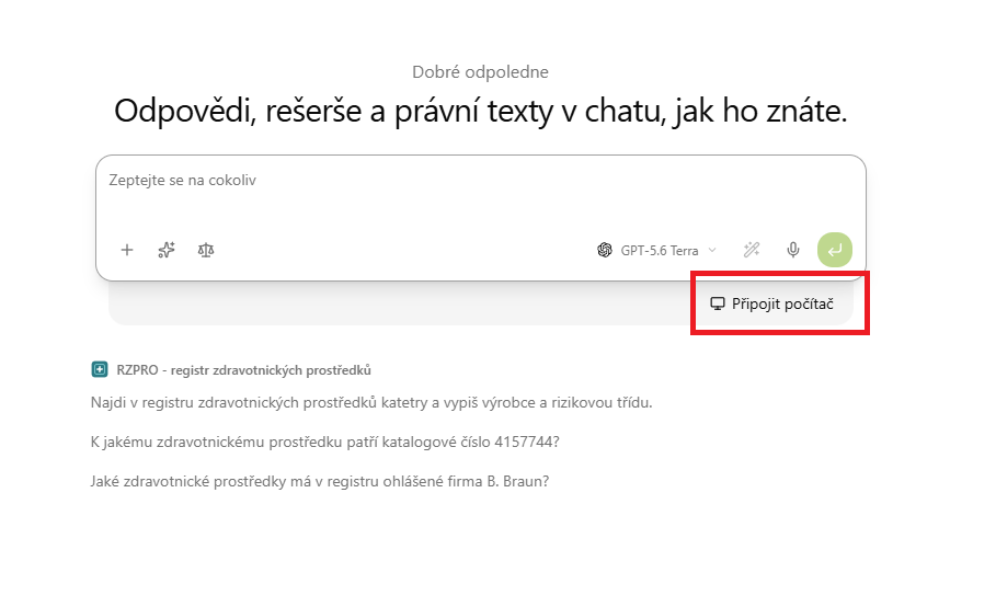 Tlačítko Připojit počítač pod zadávacím polem