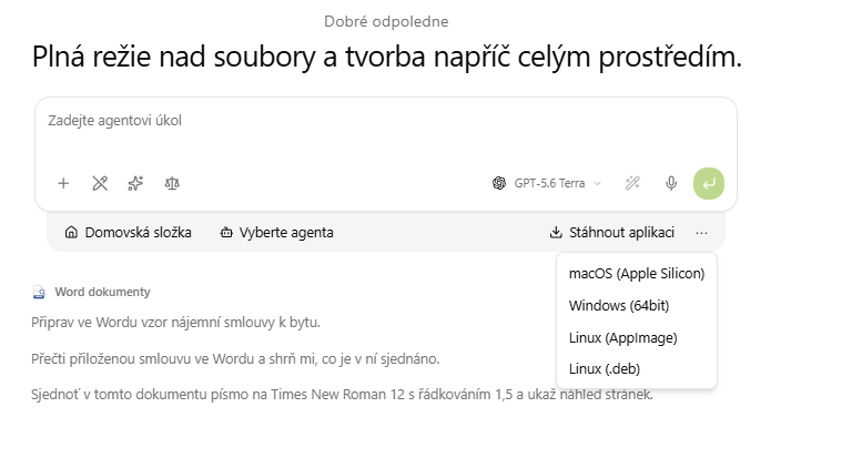 Nabídka Stáhnout aplikaci s verzemi pro macOS, Windows a Linux