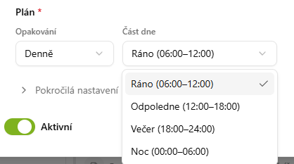 Nastavení automatizace: výběr časového okna
