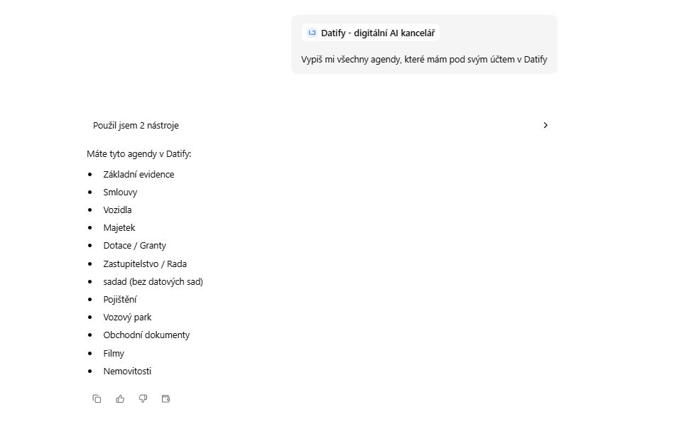 Chat s vybranou dovedností Datify - digitální AI kancelář