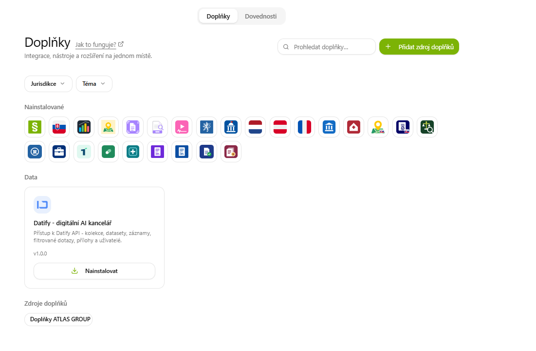 Doplňky: karta Datify - digitální AI kancelář