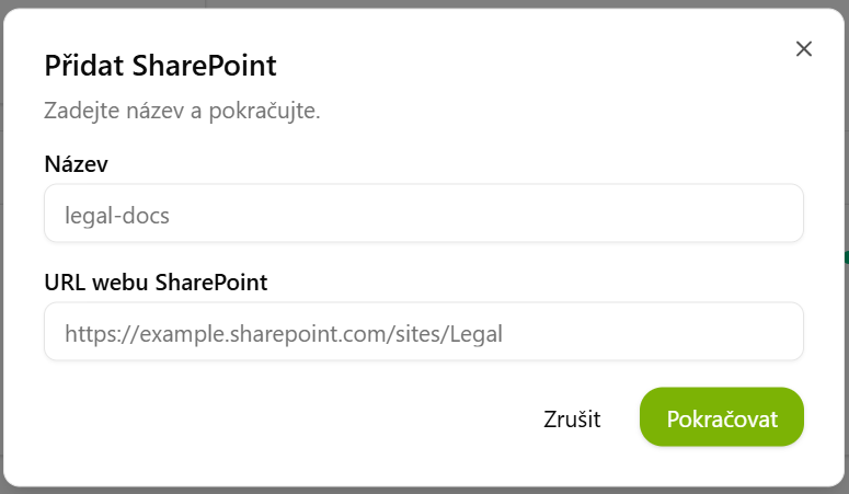 Přidání SharePoint webu